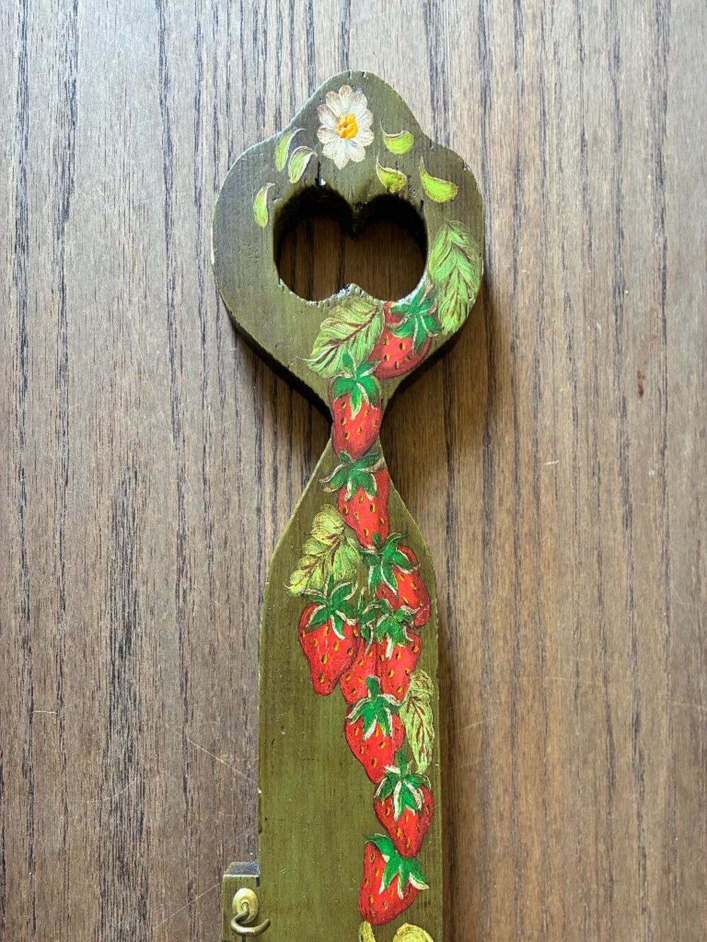 Handmade Key Holder; Wooden; Stained and Painted; Strawberries; Metal Hooks (2)